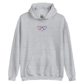 Bisexual Pride Hoodie: Interlaced Heart Outlines Embroidered Sweatshirt